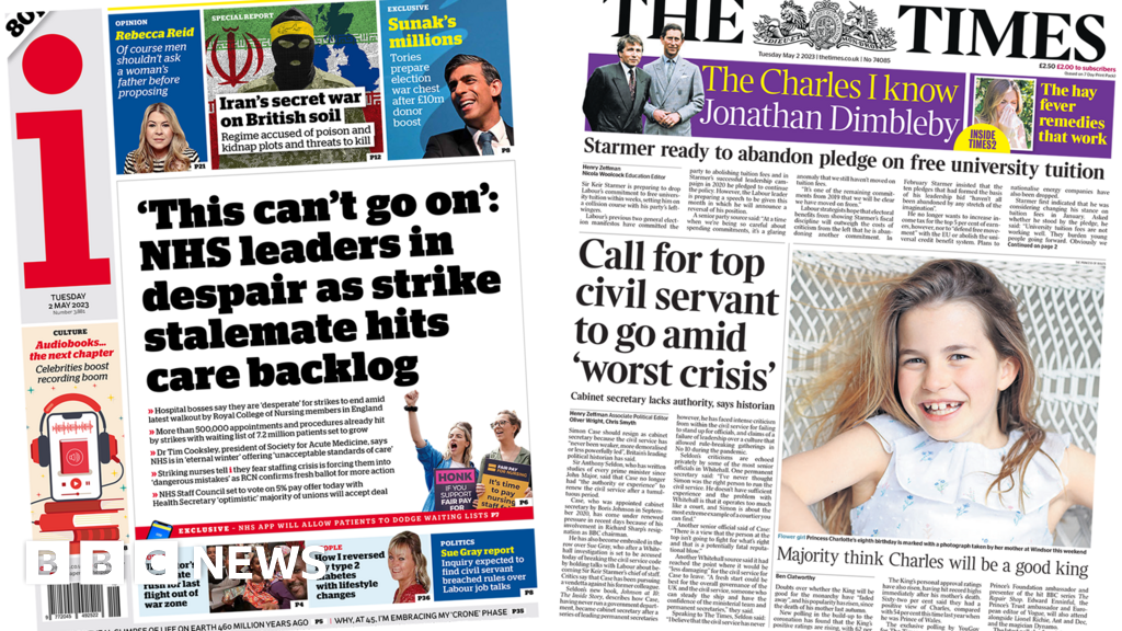 Newspaper headlines: ‘NHS leaders despair’ and ‘civil service crisis’