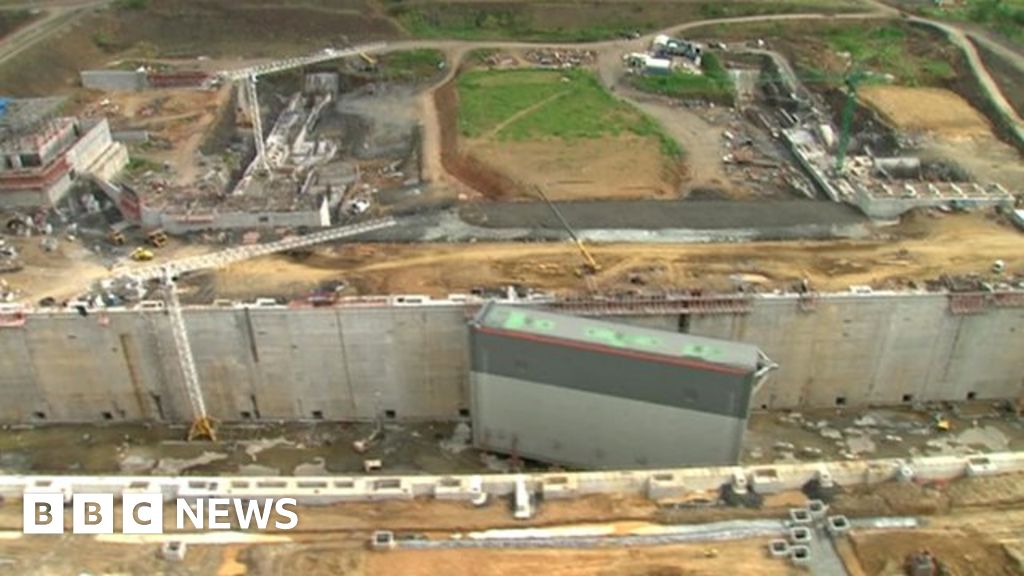 Aerial footage shows Panama Canal expansion progress - BBC News