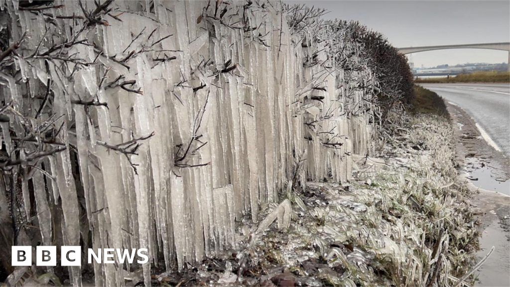 Freezing temperatures create roadside icicle display near Ipswich BBC