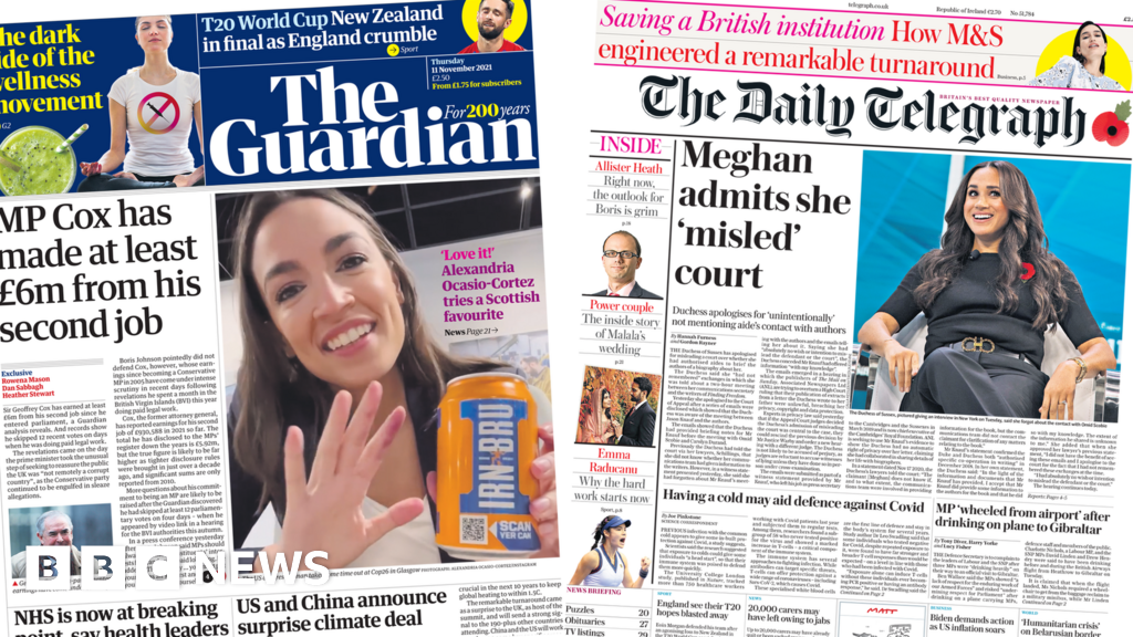 Newspaper headlines: MP's £6m second job and Meghan says sorry to court