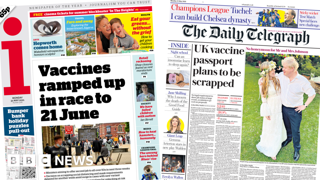 Newspaper headlines: Jabs 'ramped up' and Covid passport 'scrapped'