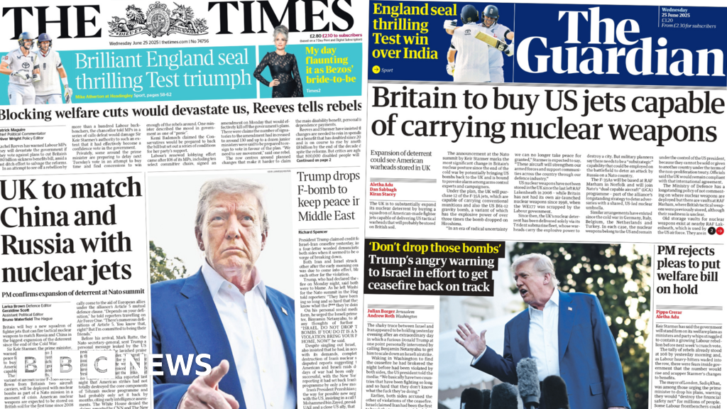 The Papers: UK's 'nuclear jets' and 'Trump drops f-bomb'