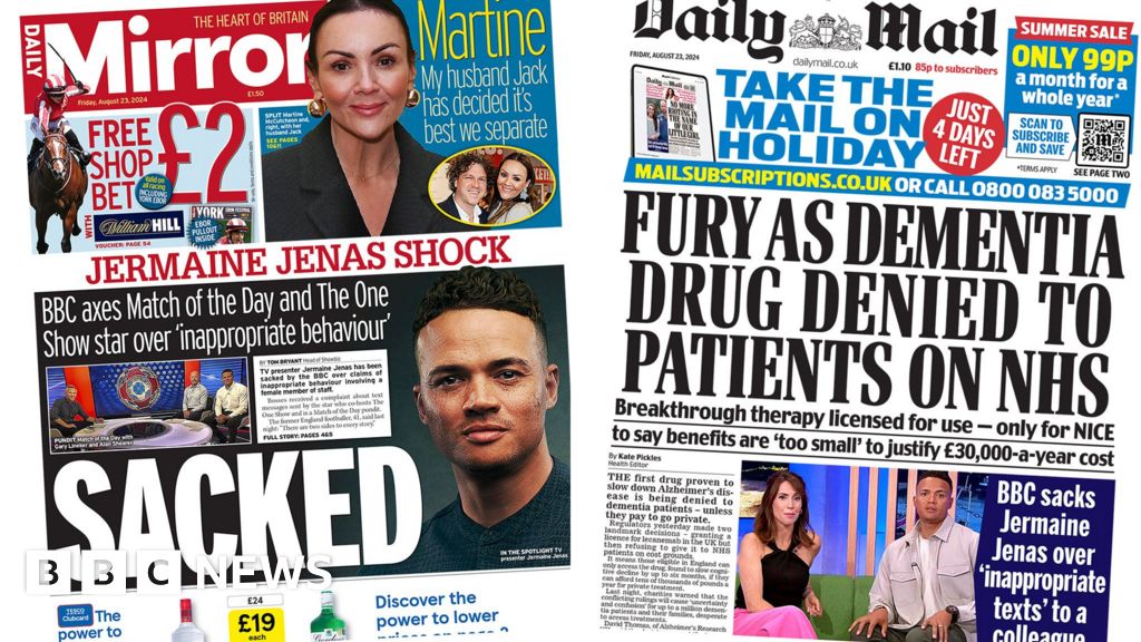 “Shock for Jenas” and “Anger over rejection of dementia medication”