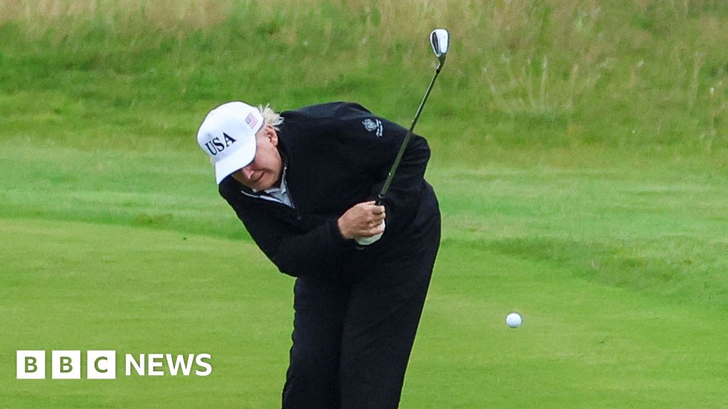 Trump back on the golf course for day two of Scottish visit thumbnail