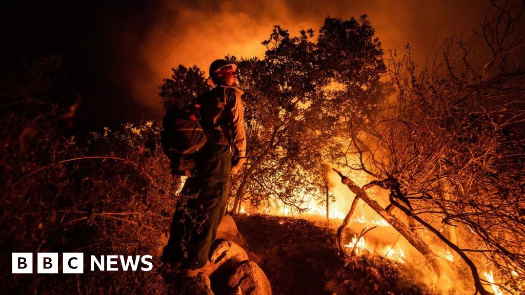 US West Coast fires: Row over climate change's role as Trump visits