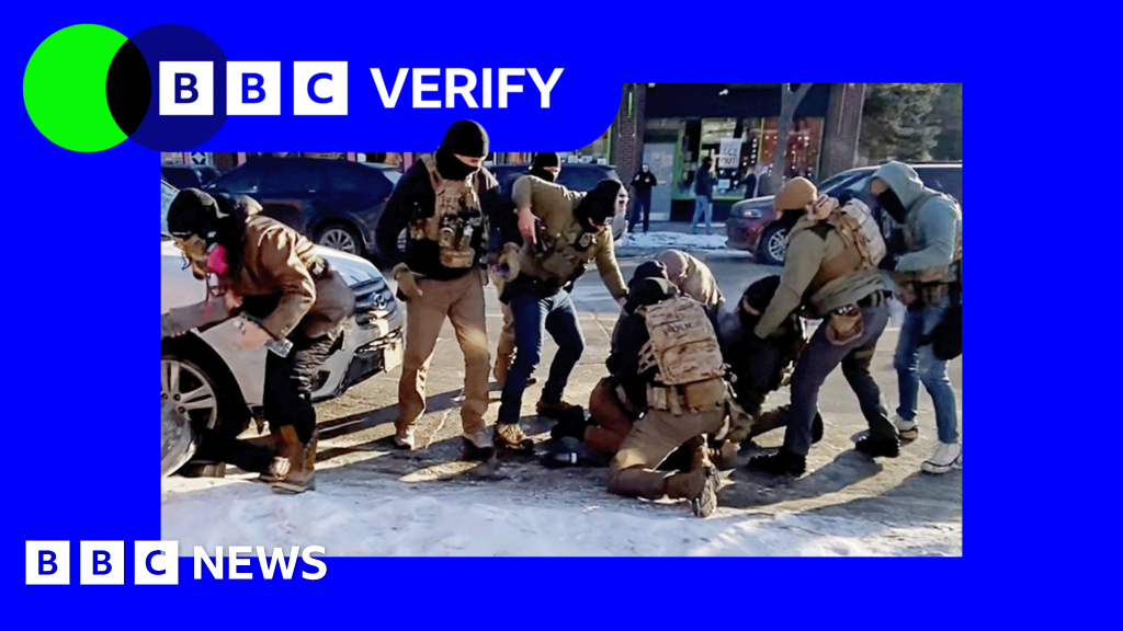 Screengrab from video showing several officers restraining Alex. Has a Verify branded blue border.