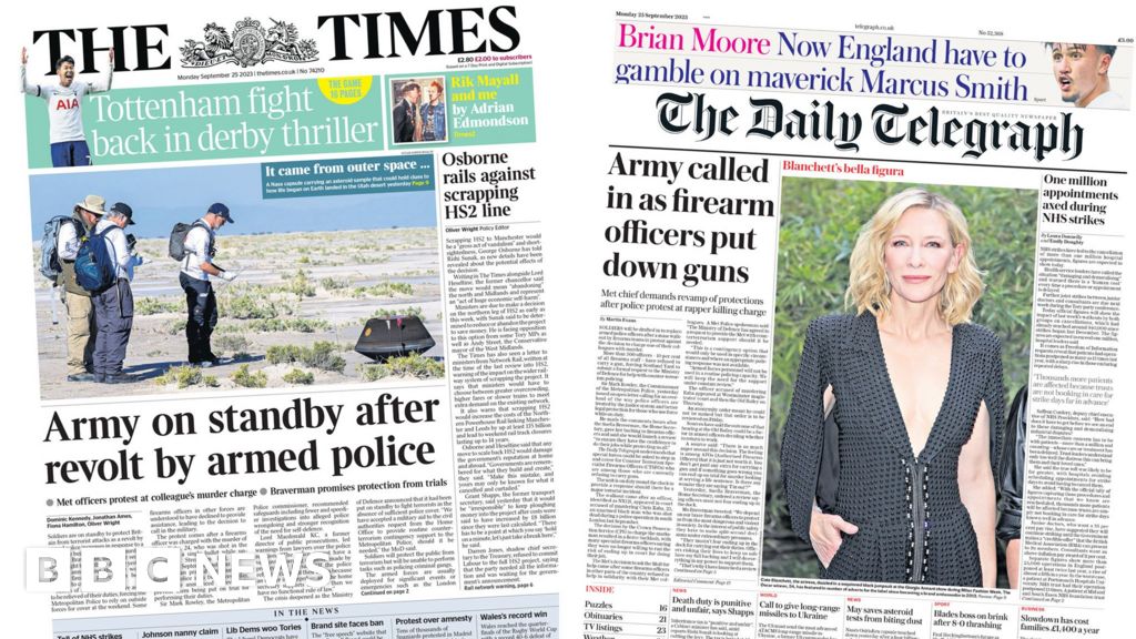 The Papers: 'Army on standby' after armed officers down guns