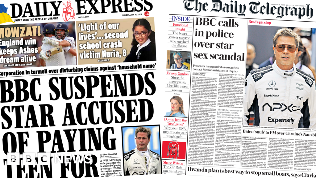 Newspaper headlines: ‘BBC suspends star’ and ‘calls in police’