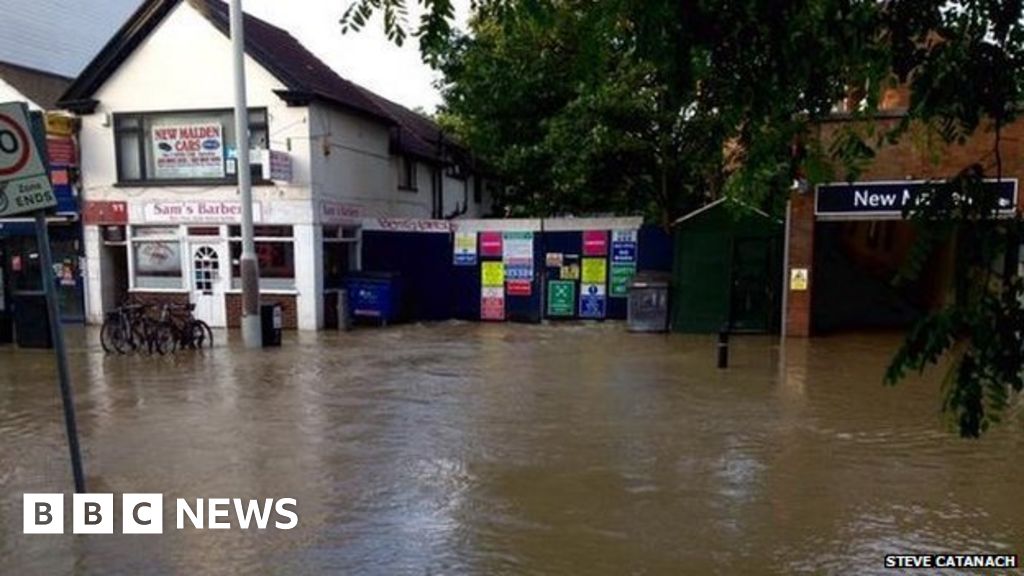 New Malden burst water main causes flood outside station BBC News