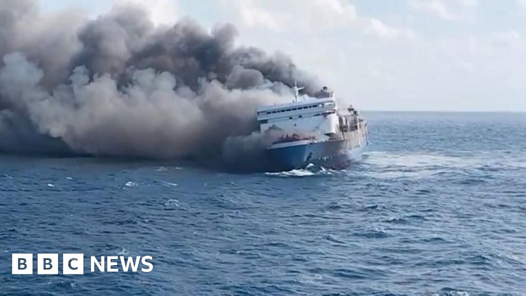 Photo: BBC Ferry engulfed by plumes of smoke