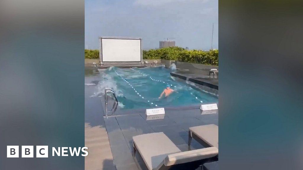 Watch: Taiwan quake makes waves in rooftop pool
