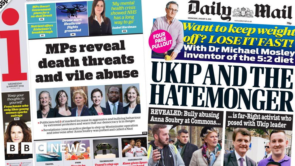 Newspaper headlines: Brexit abuse and Tory rebellion - BBC News