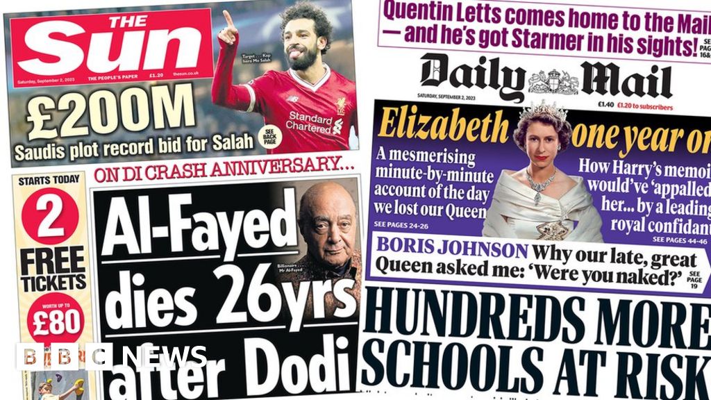 The Papers: Al-Fayed dies and 'concrete chaos' at schools