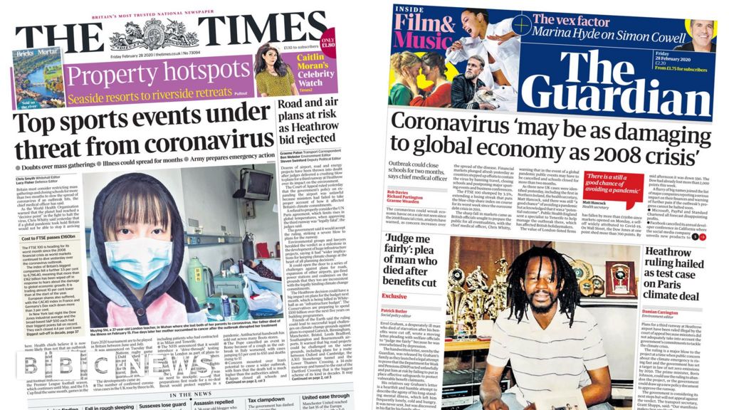 Newspaper Headlines Major Events And Economy Under Threat From Virus 7811