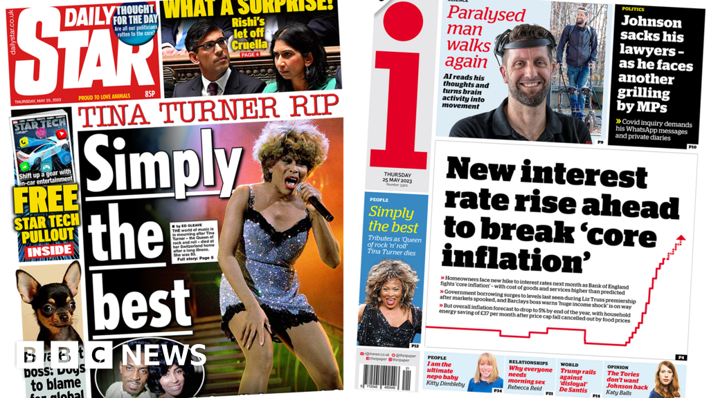 Newspaper headlines: Tina Turner ‘simply the best’ and ‘more rate rises ahead’