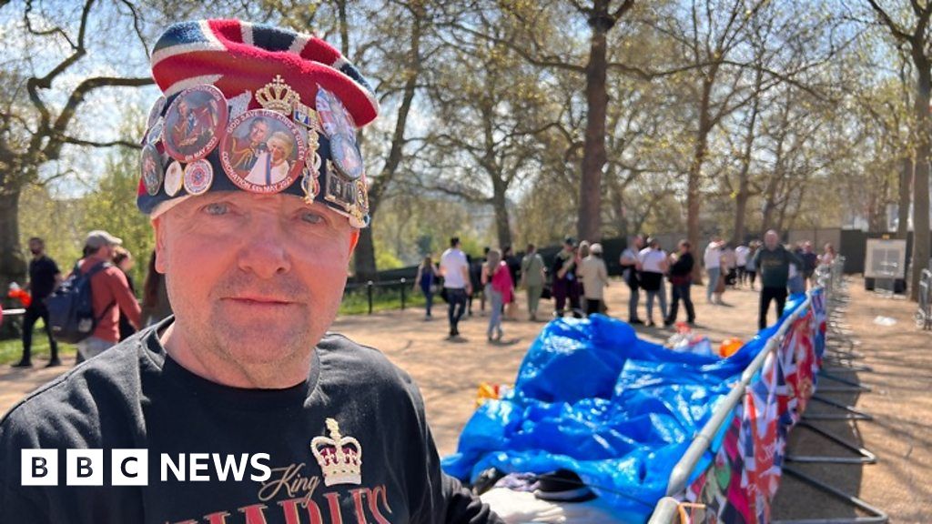 Coronation spectator shows his camp setup on The Mall BBC News