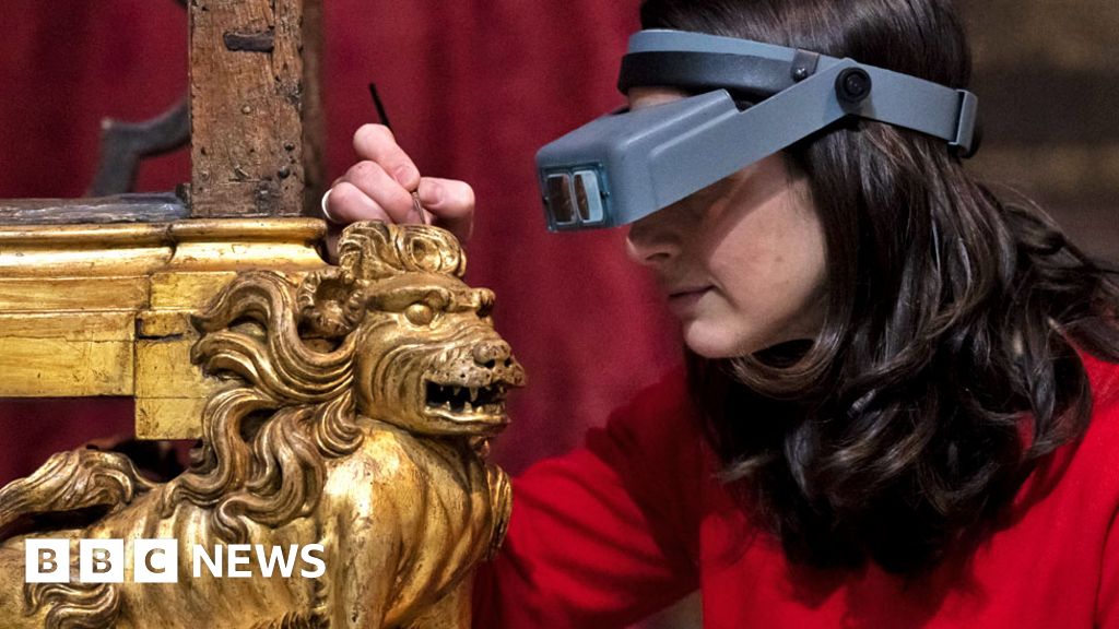 Extremely fragile coronation chair being restored