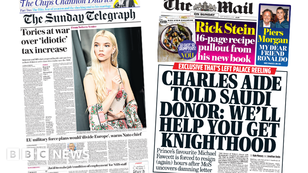 The Papers: 'Tories at war', and Charles aide honour claims