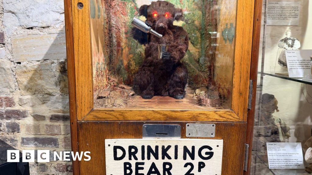 Drinking Bear back at toy museum after restoration