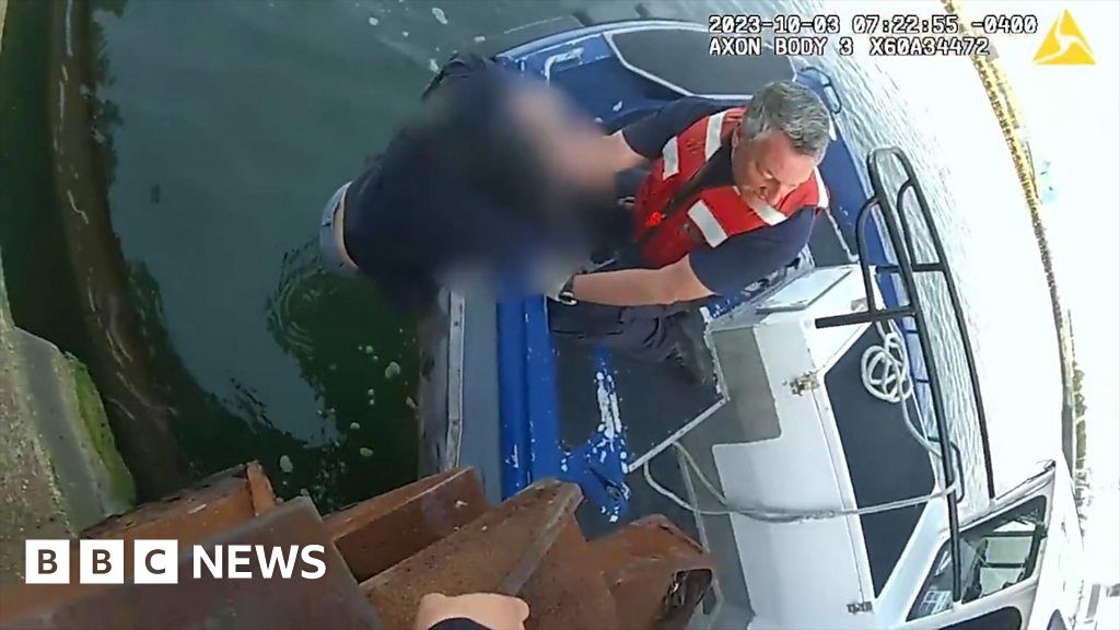Police bodycam shows rescue of a woman stuck under a pier in Brooklyn
