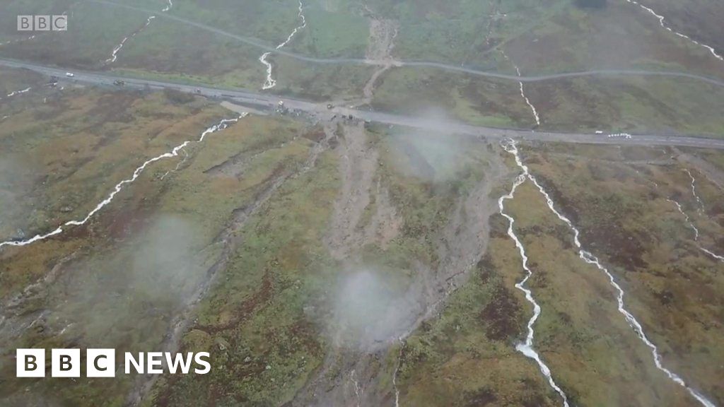 Drone shots reveal scale of landslides on A83 - BBC News