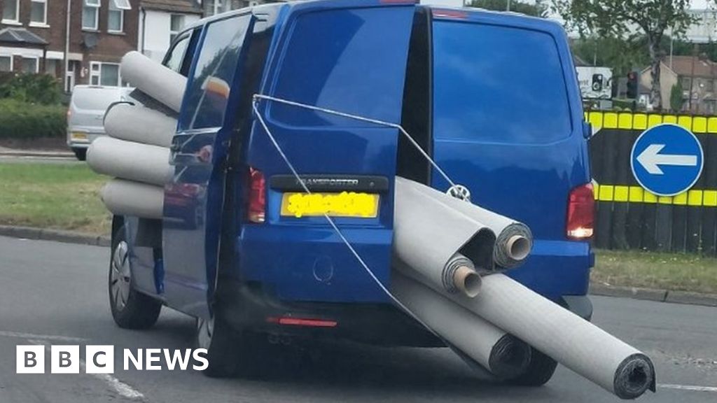 Luton van overloaded with carpet rolls stopped by police