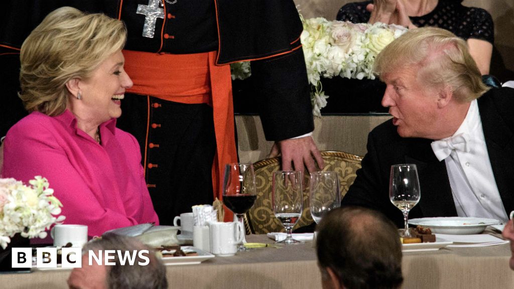 US election Clinton and Trump trade barbs at Al Smith dinner BBC News