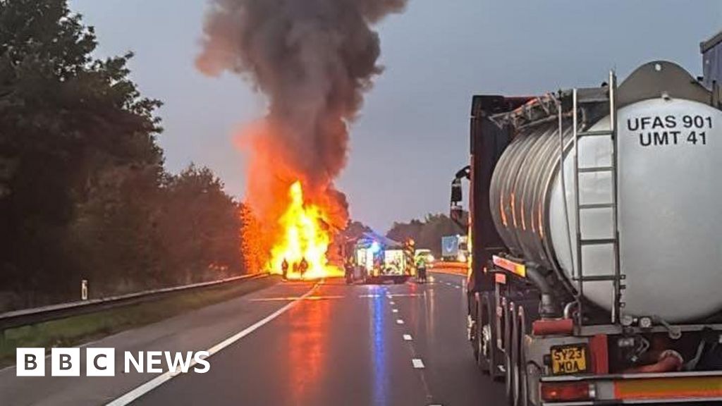 Stretch of M5 shut after car transporter fire