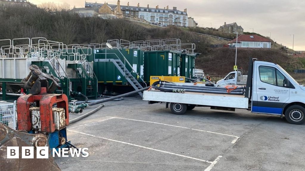 Saltburn beach Sewage works set up in car park to manage spill BBC News