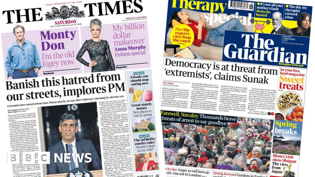 The Papers: 'Democracy under threat' and 'Farewell Navalny'