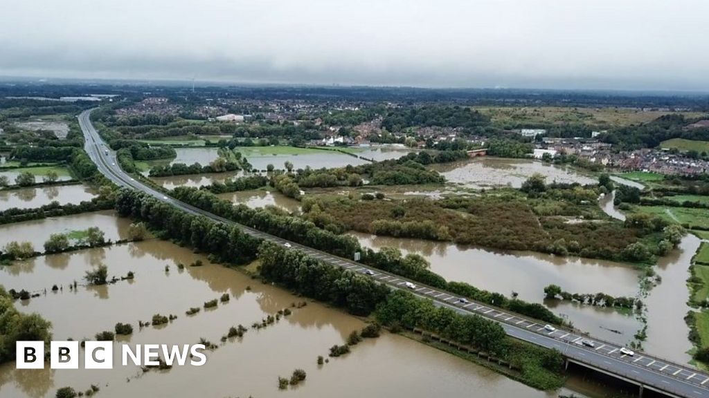 UK weather Leicestershire flooding captured in drone footage BBC News