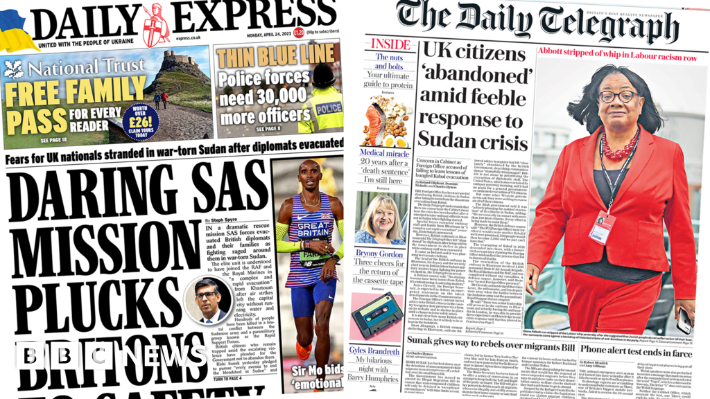 Newspaper headlines: Labour racism row and Britons rescued from Sudan