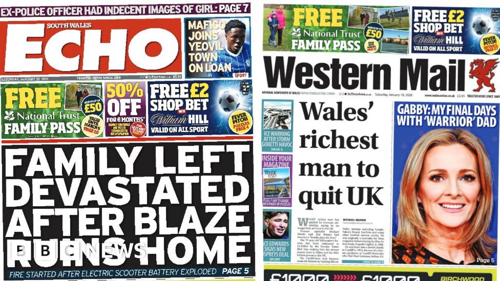 Wales' papers: Family home ruined in blaze and Wales' richest man quits UK
