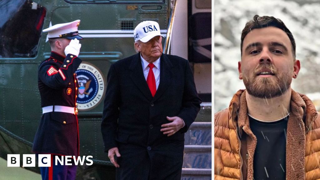 US President Donald Trump and Erfan Soltani appear in a composite image.