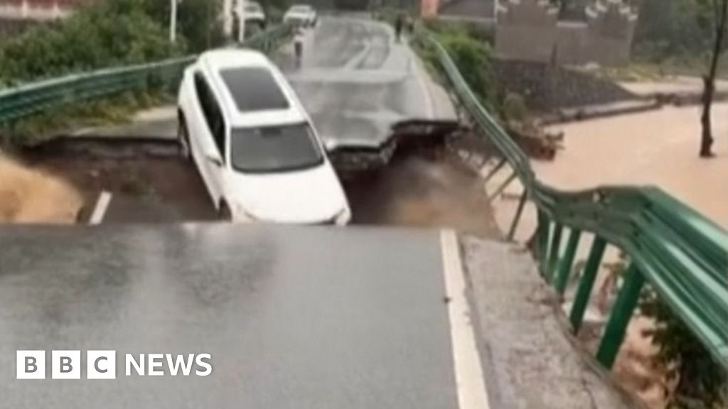 China: Car swept away after bridge collapse