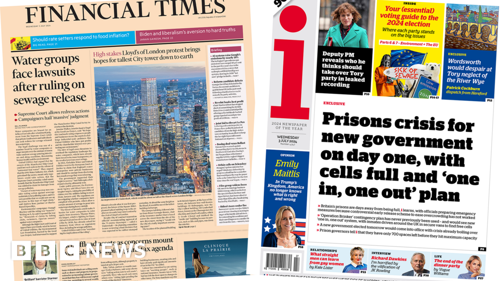 The Papers: Water firms 'facing lawsuits' and 'prisons near capacity'