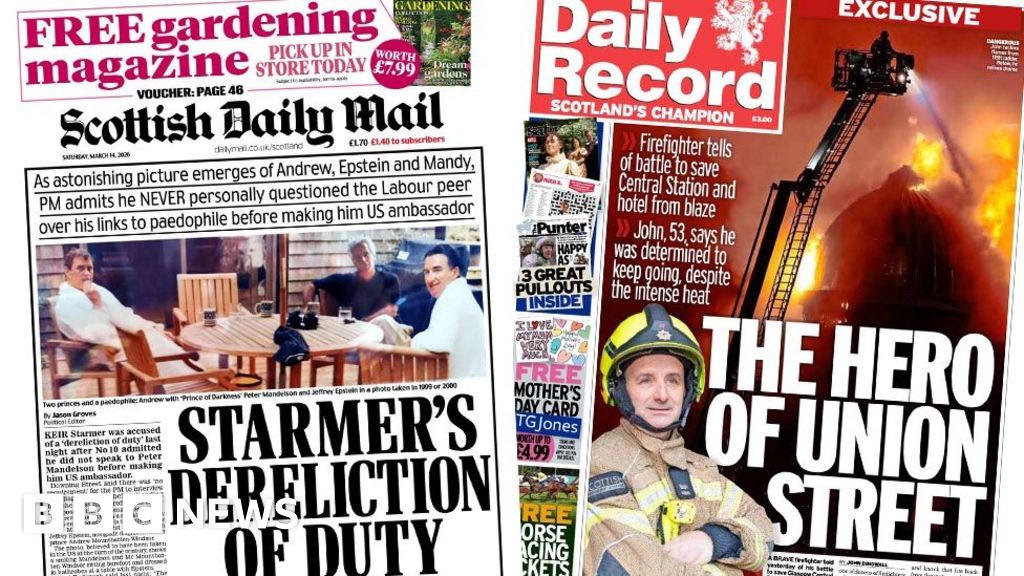 Scotland's Papers: 'Astonishing' Epstein photo and 'hero of Union Street'