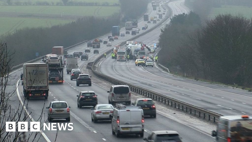 Arrest After Three Vehicle Crash Shuts M11 Near Stansted Bbc News [ 576 x 1024 Pixel ]