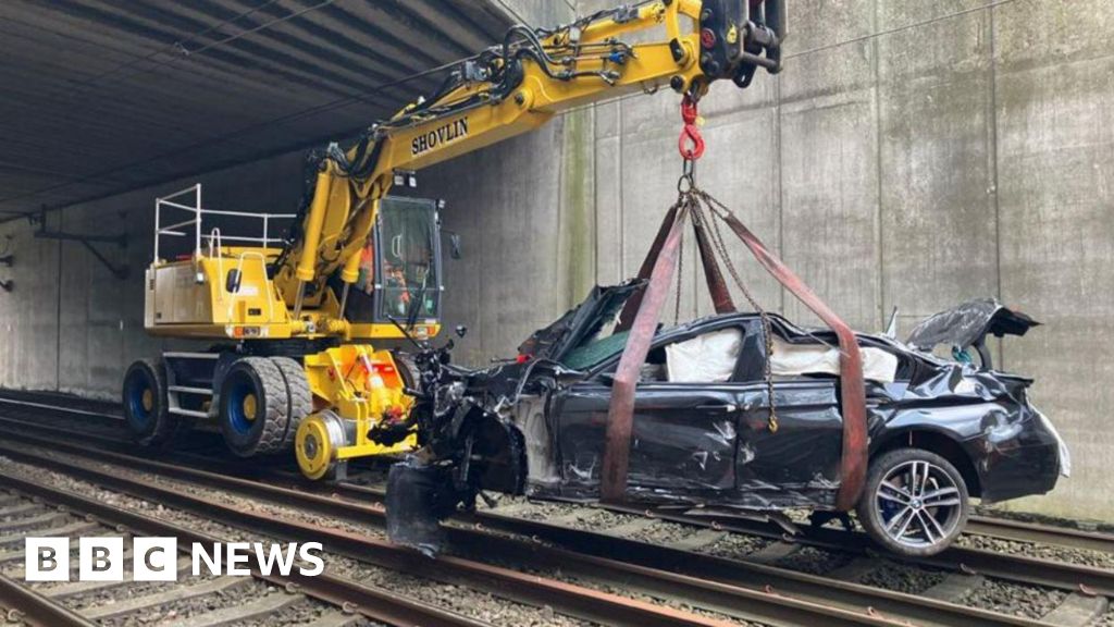 Rail lines reopen after car plunges onto tracks