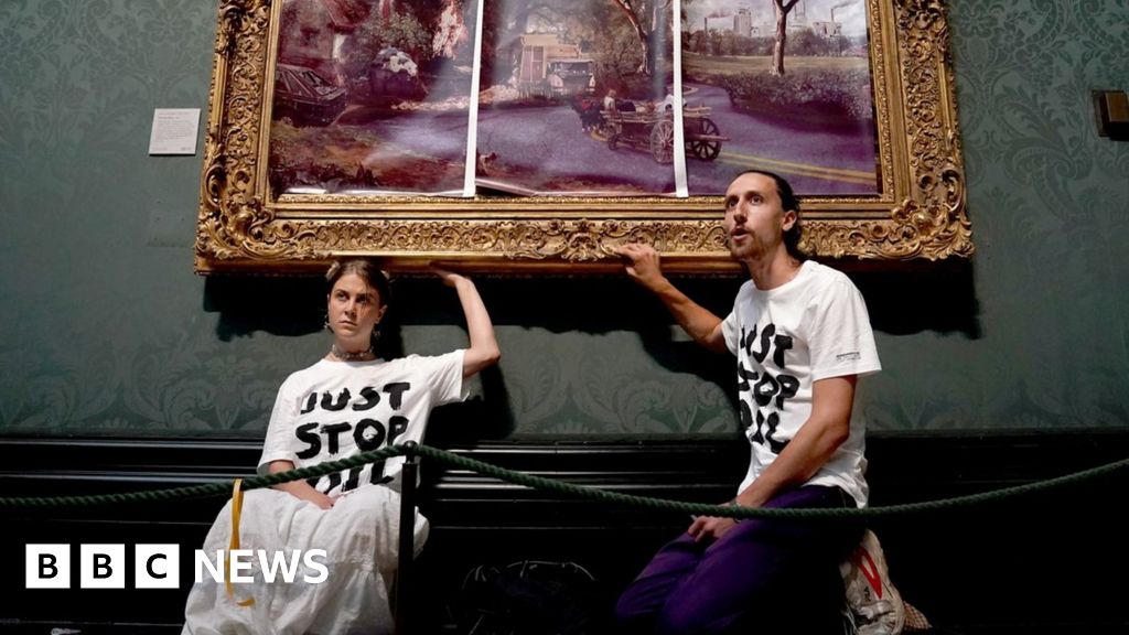 Climate protesters glue themselves to John Constable masterpiece
