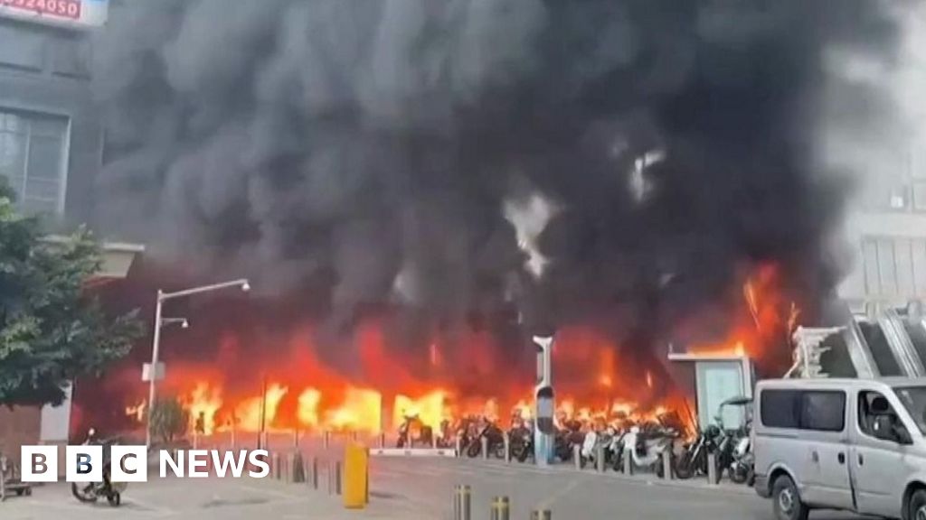 Watch: Large fire breaks out at motorcycle parking lot in China