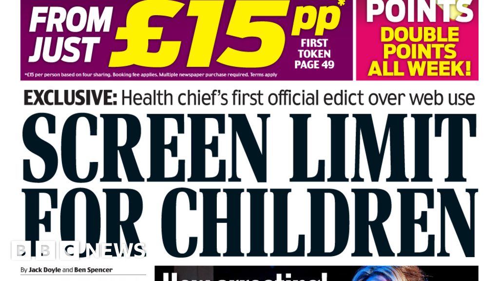 Newspaper headlines Screen limit for children and school mobile ban