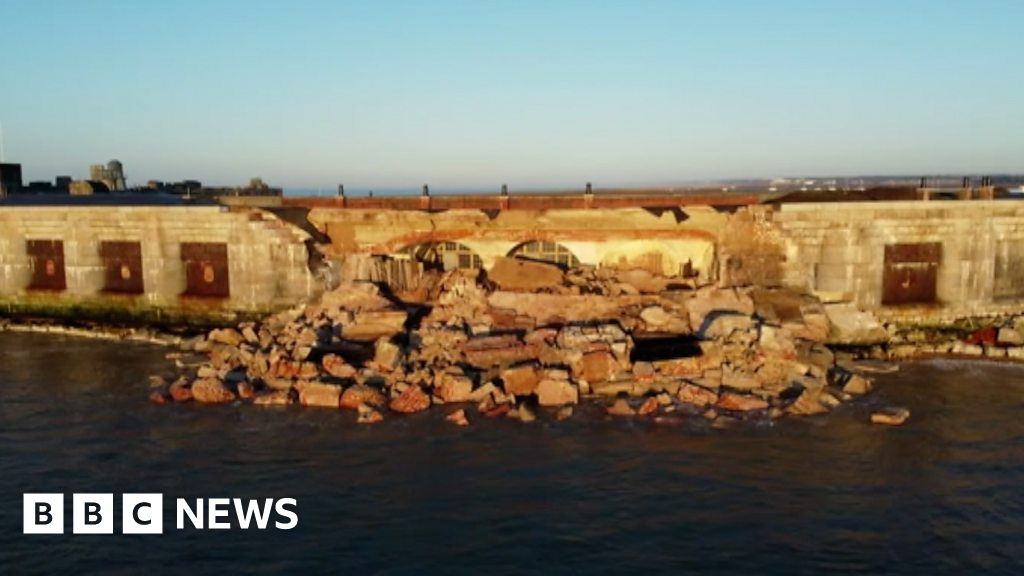 Hurst Castle wall collapse aftermath shown in drone footage - BBC News