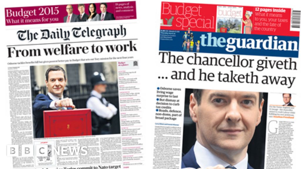 Newspaper Headlines Budget Reaction Living Wage And Welfare Cuts 6537