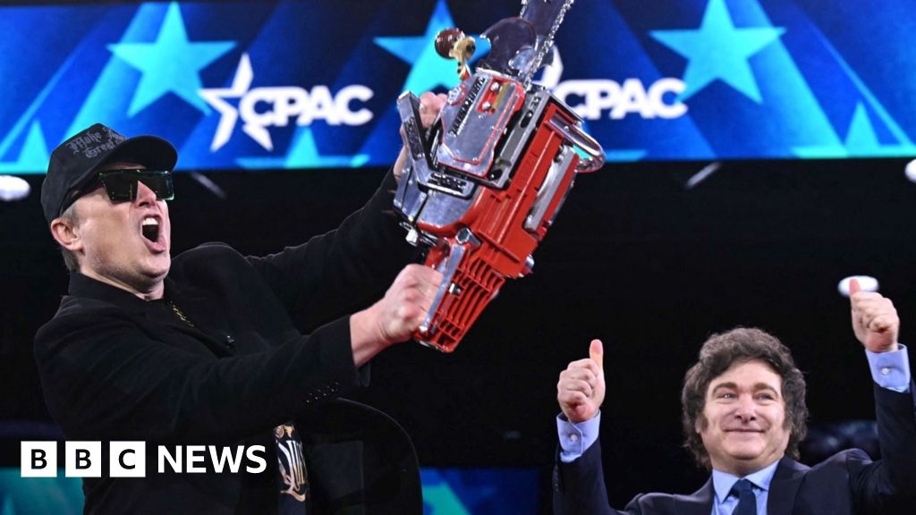 Elon Musk waves 'bureaucracy' chainsaw gifted by Argentina's President Milei