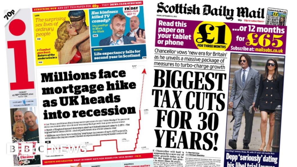 蘇格蘭的報紙："英國陷入衰退 "和 "最大的減稅"。