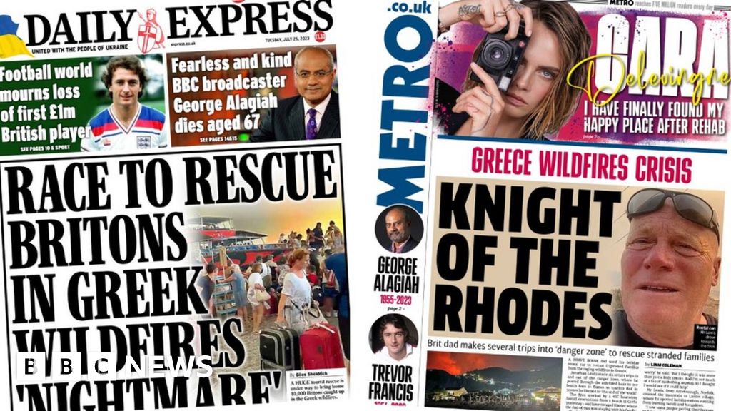 Newspaper headlines: ‘Rhodes holiday terror’ and George Alagiah tributes