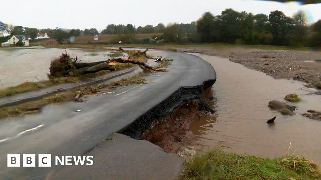 Road Washed Away By Storm Babet In Aberdeenshire - BBC News