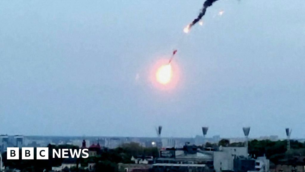 Ukraine: Drone shot down over Kyiv burns through sky