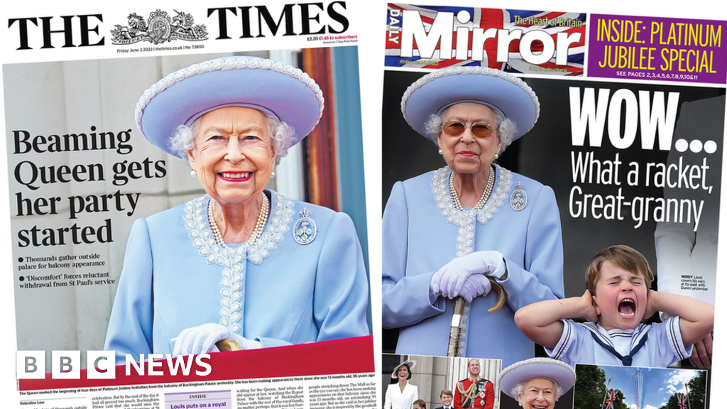 Newspaper Headlines Beaming Queen And What A Racket Great Granny 
